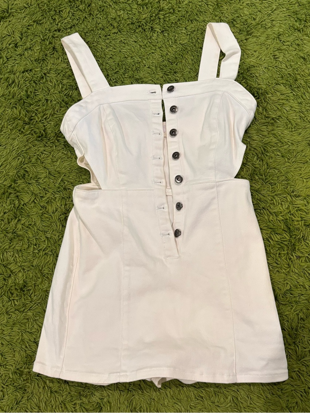 White Button-Front Denim Mini Dress overalls